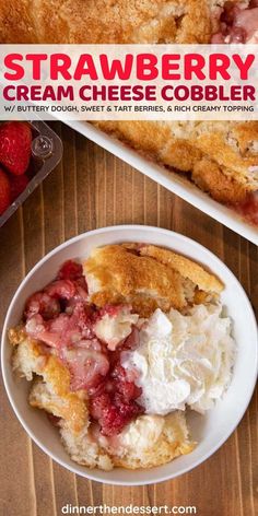 strawberry cream cheese cobbler on a white plate