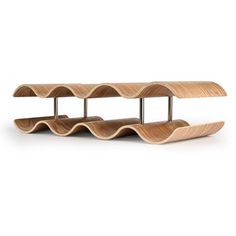 three wooden shelves are stacked on each other