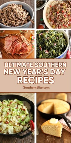 Ultimate Southern New Year's Day Recipes Image for Pinterest. New Years Day Recipes Good Luck, New Years Day Dinner Ideas Traditional, Meals For New Year’s Day, New Years Meals Good Luck, New Year Day Dinner Traditional, New Year Meals Traditional, New Years Tradition Food, Traditional New Years Dinner, New Years Day Recipes