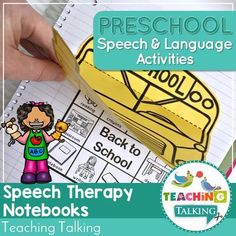 the speech and language activities for speech therapy notebooks are included with an image of a school bus