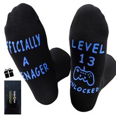 PRICES MAY VARY. 【13th Birthday Gift Ideas】: These funny socks are perfect gifts for 13 year old boys.The Unique Present Suitable As A Gift On Birthday Christmas Valentines Thanksgiving Day Anniversary gifts New Year Gift! Give A Gifts For Loving Gaming boys and girls.Do not disturb im gaming socks teen boys gift ideas. 【13th Teenboys Gift】"OFFICIALLY A TEENAGE. LEVEL 13 UNLOCKED ”with game-pad printed on these black crew socks. Put on these fun socks, your boys would have a great day. Gamer soc Birthday Presents For Boys, Game Pad, 13th Birthday Gifts, Funny Gaming, Boys Gift, Gifts For Teen Boys, Fun Socks, Funny Socks, 13th Birthday