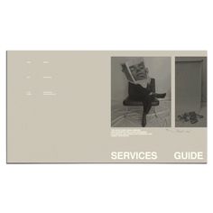 an image of a person sitting in a chair with the words services guide on it