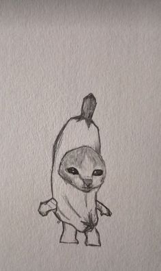 a drawing of an alien with a banana on its head