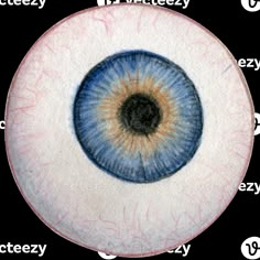 an eyeball with blue and orange colors on it's irise, as well as the center part of its outer body