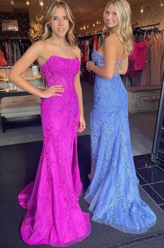 Magenta Prom Dress, Prom Dress With Train, Strapless Evening Dress, Corset Dress Prom, Lace Strapless, Lace Homecoming Dresses, Tulle Prom Dress, Prom Dresses Lace, Mermaid Fashion