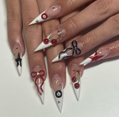 Nail Design Cherry, French Nails Long, Eight Ball, Nail Art 3d, Long Stiletto Nails, Long Stiletto, Hippie Nails, Punk Nails, Stuck Up