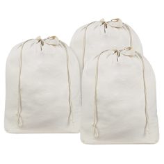 two white bags with draws on each side