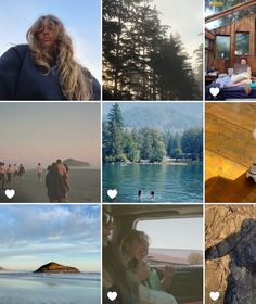 a collage of photos with people and trees in the background