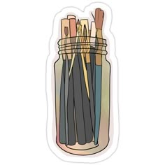 a jar filled with lots of different colored pencils