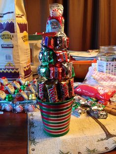 a christmas tree made out of candy bars