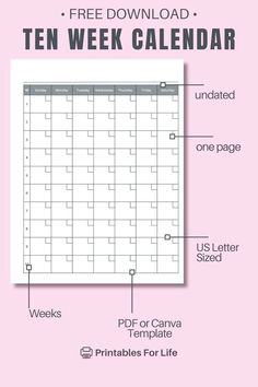 Ten Week Calendar Printable - Free Download