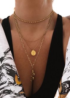 pebby forevee Necklace Gold ROYALTY LAYERED WATER RESISTANT NECKLACE SET Necklaces Combo, Layers Necklaces, Layered Gold Jewelry, We Are Over The Moon, Statement Jewelry Necklace, Necklace Combo, Leveling Up, Layered Necklace Set, Pearl Necklace Earrings