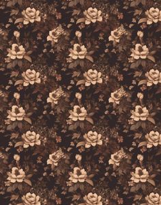 an image of a wallpaper with flowers and leaves in brown, beige and white colors