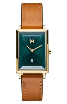 Designed in homage to the verdant colors and textures of the California wilderness, this quartz-powered timepiece inspired by 1950s silhouettes boasts a custom-printed guilloche dial rendered in rich alpine green. 24mm case Buckle closure Quartz movement Date window Mineral crystal face Guilloche dial Imported Nice Trip, Michael Kors Shop, Alpine Green, Brown Leather Watch, Wedding Flats, Leather Strap Watch, Shoe Boutique, Square Watch, Minerals Crystals