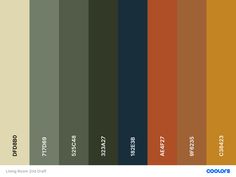 the color scheme for living room and dining room paint swatches in shades of orange, yellow, green, brown