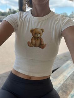 Teddy Bear Crop Tank, Baby Tee Women's Bear Black Crop Tank and Top. Teddy Bear T Shirt, Brandy Fits, Teddy Bear Shirt, Teddy Clothes, Pyjama Party, Etsy Clothes, College Sorority, Teddy Bear Clothes, White Crop Tank