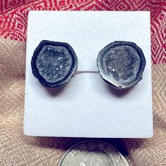 Gorgeous Black And Gun Metal Gray Round Geode Earring Studs. Please Check Other Earrings And Listings To Bundle! #A1 Geode Earrings, Earring Studs, Earrings Handmade, Black Gray, Black And Grey, Jewelry Earrings, Stud Earrings, Thing 1, Women Jewelry