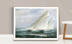 a painting of a sailboat in choppy water