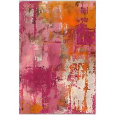 an abstract painting with pink and orange colors