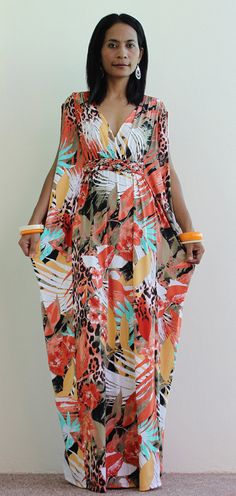 Long Kimono Maxi Dress by Nuichan, $58.00 Maxi Dress African Print, Roman Toga, Dress African Print, Kimono Maxi Dress, Maxi Kaftan, African Maxi Dresses, Dress African, Printed Gowns