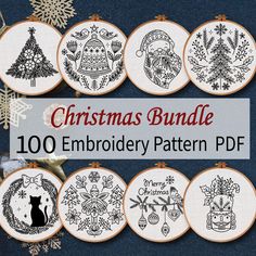 the christmas bundle includes embroidery patterns and handmade hoop art designs for cross - stitch