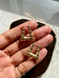 10k Yellow Gold Hollow Hoop Earrings Length .80” Rectangular Yellow Gold Hoop Earrings, Yellow Gold Rectangular Hoop Earrings, Gold Bamboo Earrings, Square Hoop Earrings, Chevron Earrings, Chevron Bracelet, Gold Triangle, Chevron Necklace, Bamboo Earrings