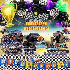 an image of a birthday party with monster trucks