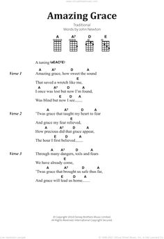 the amazing grace sheet music for guitar with chords and tabulas, including notes