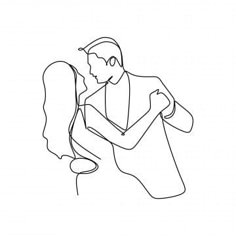 one line drawing of man and woman hugging each other