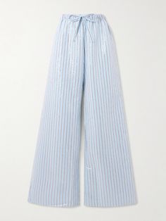 AZ Factory's 'Candra' pants are an elevated take on classic men's pajamas. They're cut from striped cotton-voile with wide legs that shimmer with transparent sequins. Style yours with the matching shirt and heels. Luxury Long Summer Pants, Luxury Summer Trousers, Az Factory, Men's Pajamas, Flat Dress Shoes, Dress Flats, Mens Pajamas, Cotton Voile, Wide Legs