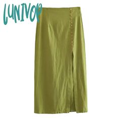 45155930276091|45155930308859|45155930341627 Wraparound Skirt, Slim Fit Skirts, Boho Cardigan, Split Skirt, A Line Dresses, Wear Green, Summer Fabrics, Style Streetwear, Fitted Skirt