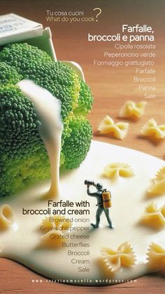 broccoli and cream are being poured onto the cover of an advertiser's magazine