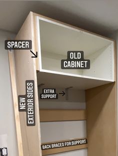 the shelves are labeled with instructions for how to put them in their place and where they will be installed