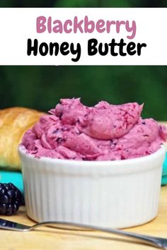 whipped blackberry honey butter in a white ramekin Blackberry Butter, Easy Honey Butter, Blackberry Honey, Compound Butter Recipe, Honey Butter Recipe, Cinnamon Honey Butter, Blackberry Recipes