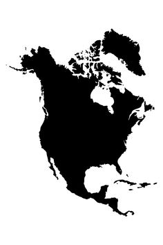 the map of north america is shown in black and white, with an outline of the country