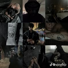 a collage of photos with people and tattoos on their bodies, including a man in a black hoodie