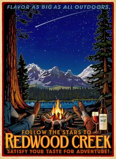 an advertisement for redwood creek wine is featured in this vintage advertism poster from the 1950's