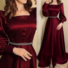 Modest European Fashion, Red Silk Evening Gown, Designer Party Wear Dresses Classy, Stylish Party Dresses Classy, Hijab Party Dress, Red Dress Hijab, Dress Satin Long, Gaun Koktail, Elegant Silk Dresses