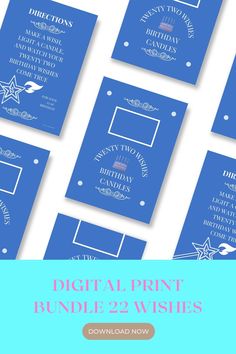 the digital print bundle is available for purchase on all products, including this blue and white package