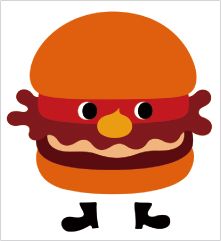 an image of a hamburger with eyes on it's face and legs in the shape of a bird