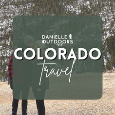 two people standing next to each other with the words colorado travel over them