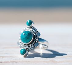 "》D E T A I L S《 ✦ M E T A L : Sterling Silver 925 ✦ S T O N E : Turquoise ✦ B I R T H S T O N E : December 💎 In the past, the Turquoise used to be the stone of the kings and warriors. For that reason, nowadays this gem is known by providing protection against the evil and a symbol of strength and good luck. ✧ Please note natural gemstones are unique and may vary in shape or color. ✧ 》✦ S A V E * B U Y * M O R E ✦《 Use the code \"MARESIA2\" and get 10% OFF when you buy 2 items. Use the code \"M Symbol Of Strength, Gemstone Engagement, Jewelry Fashion Trends, The Kings, Green Gemstones, Boho Stil, Ring Sterling Silver, Boho Hippie, Jewelry Trends