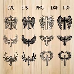 the cross and wings svg files are available for use on wood background or wallpaper