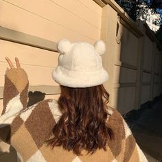 Kawaii Bear Ears Bucket HatSynthetic material. Fur Bucket Hat, Bucket Hat Design, Leopard Print Fabric, Bear Ears, Fisherman Hat, Faux Fur Fabric, Fur Fabrics, Ear Warmers, Cute Bears