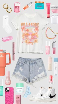 #cute #pink #orange #blue #outfitinspo #inspo #outfit #billabong #ootd #cuteoutfit #skincare #makeup #outfitoftheweek #fyp #preppy Outfits For The Summer, Preppy Shuffles, Preppy Pink, Balm Dotcom, Sunset Summer, Facial Spray, Weekly Outfits, Preppy Summer, Tree Hut