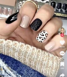 Disney Leopard Nails, Leopard Arm Tattoos For Women, Black Nails With Cheetah Print, Cheetah Accent Nails, Nail Designs Cheetah Print, Short Gel Nails Fall, Fall Cheetah Nails, Fall Leopard Nails, Leopard Nail Designs