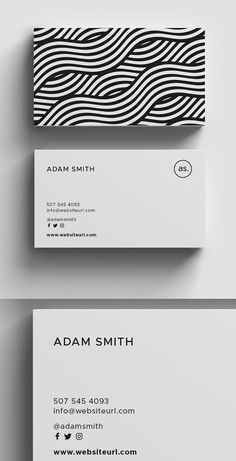 two business cards with black and white stripes