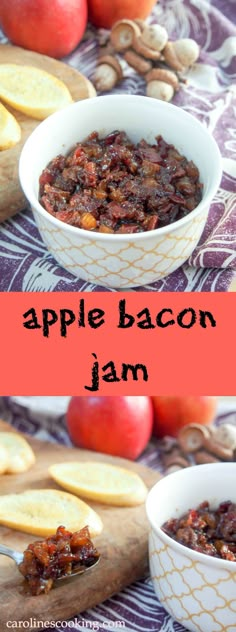 an apple bacon jam in a white bowl