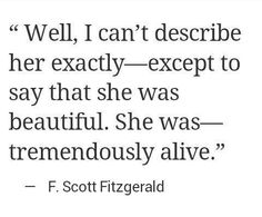 a quote from f scott fitzgerald that reads well, i can't describe her exactly - except to say that she was beautiful