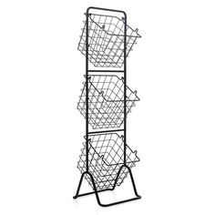 a metal rack with four baskets on it